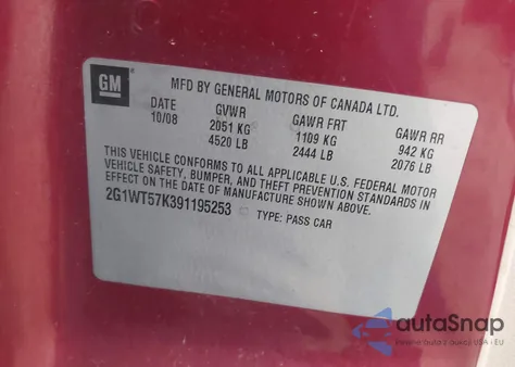 2009 Chevrolet Impala Lt z USA, uszkodzony, nr VIN 2G1WT57K391195253